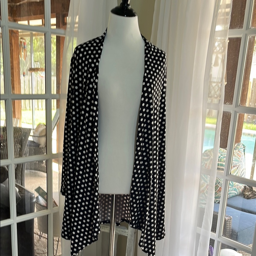 Black and White Polka Dot Open Front Cardigan